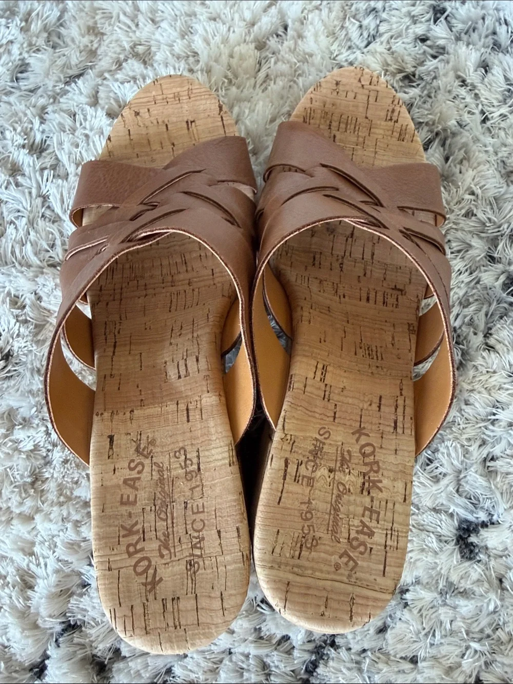 Kork-Ease Tan Woven Leather Cork Slide Mules - Picture 3 of 6